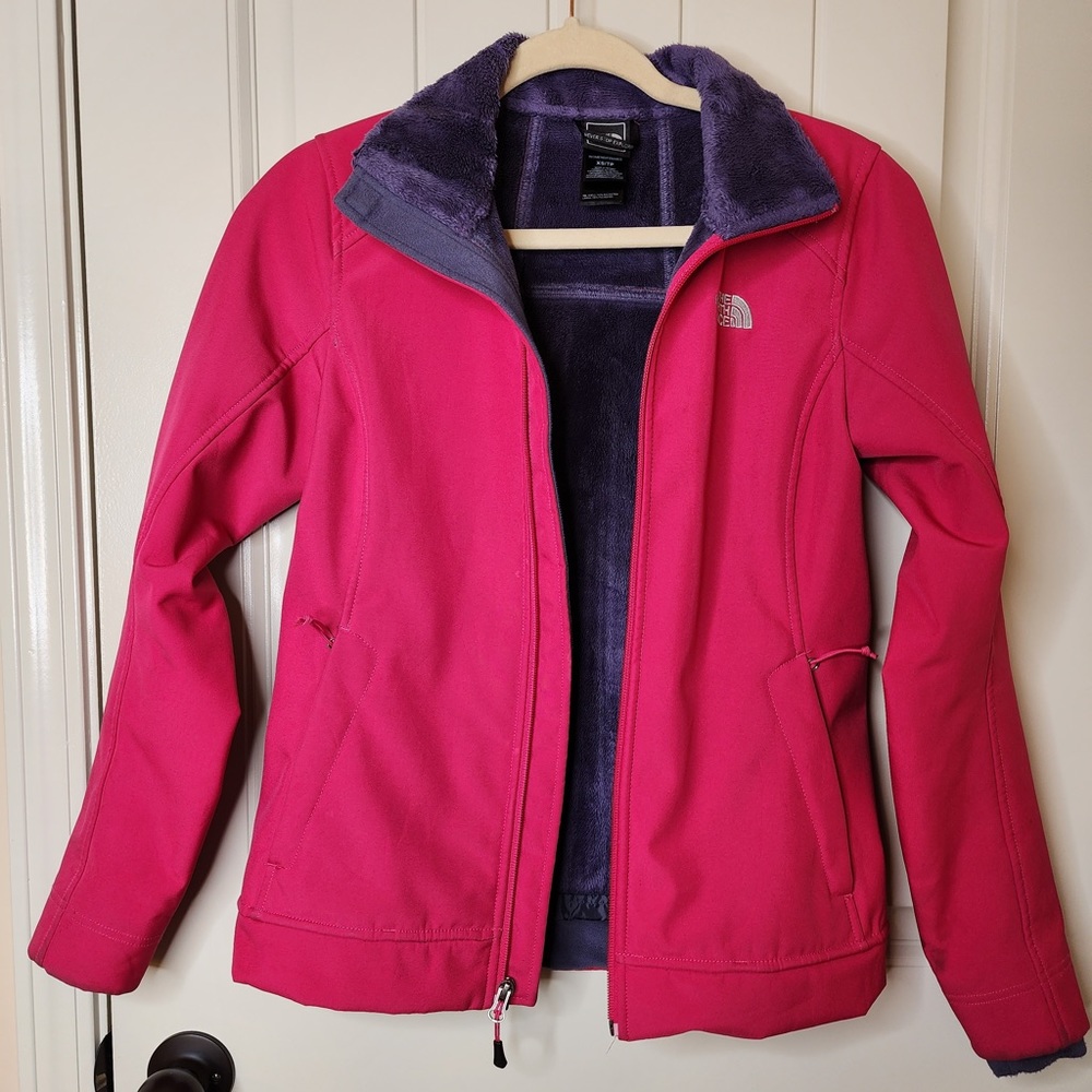 Northface hot pink fleece lined winter coat- well used